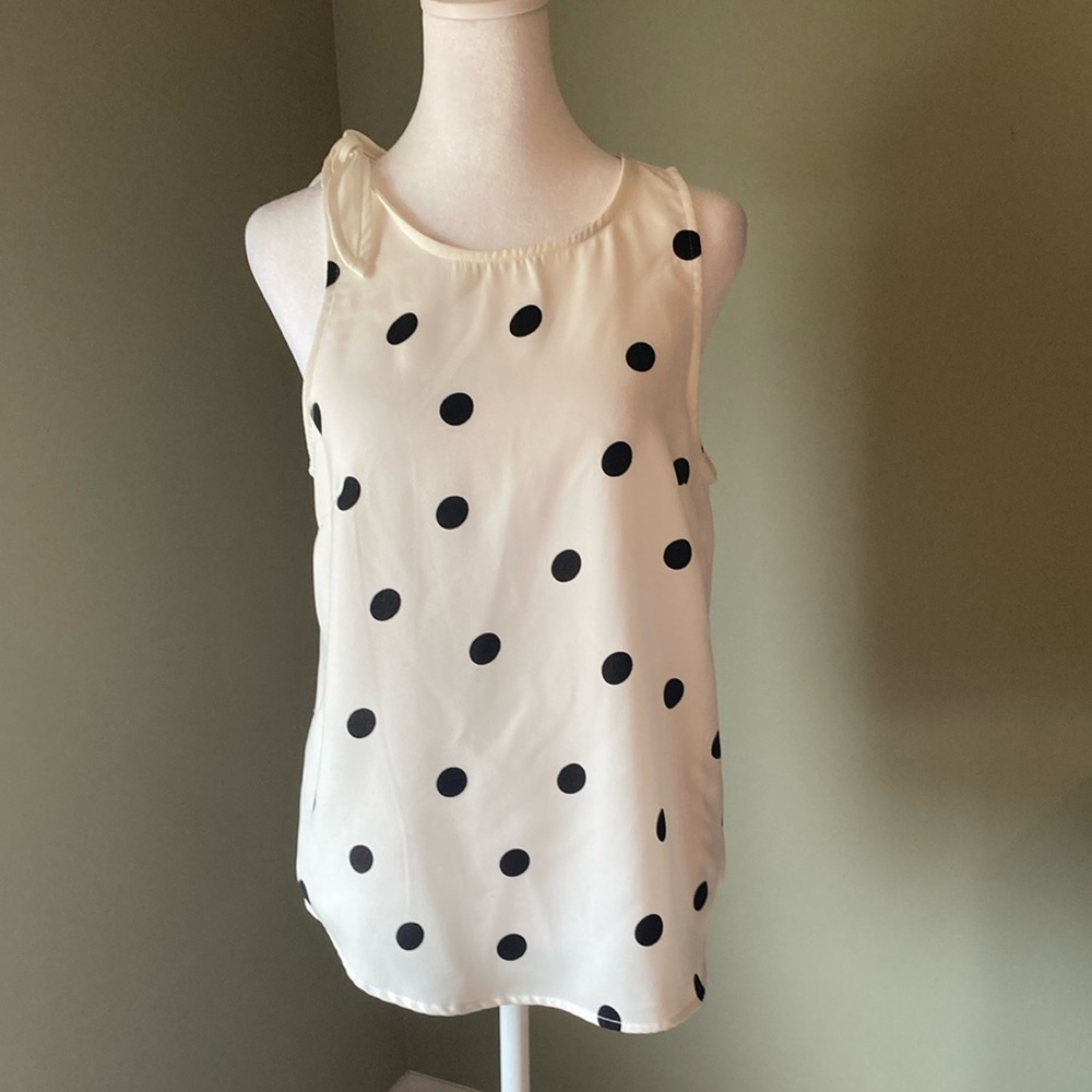 White with Black Polka Dot Tank. Tie shoulder Size Small